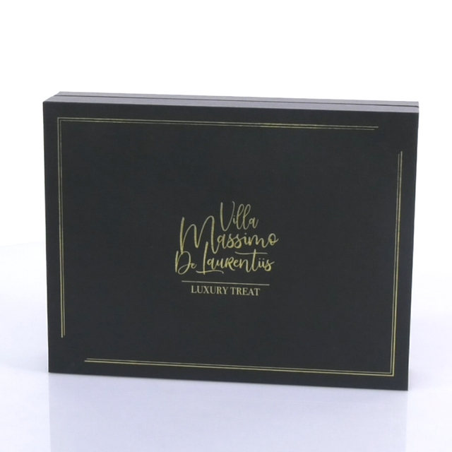 黑色皮革礼品盒MDF雪茄包装盒，带有金色邮票压花 