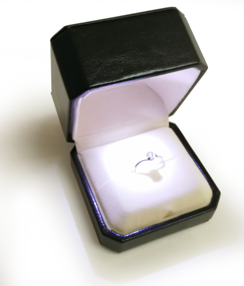 黑色皮革环盒珠宝展示盒与LED灯