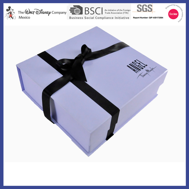 定制蓝色可折叠卫生包装盒可折叠的医疗保健礼品盒与黑色丝带